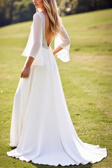 lvory A Ligne 3/4 Manches Dentelle Robe de mariée longue